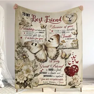 Personalized Women's Fleece/Sherpa Best Friend Blanket - All Seasons, Modern, Warm, Cozy, Stylish Bedding/Soft Furnishing with Printed Text for Bed, Sofa, Machine Washable Heartfelt Gift Accessory