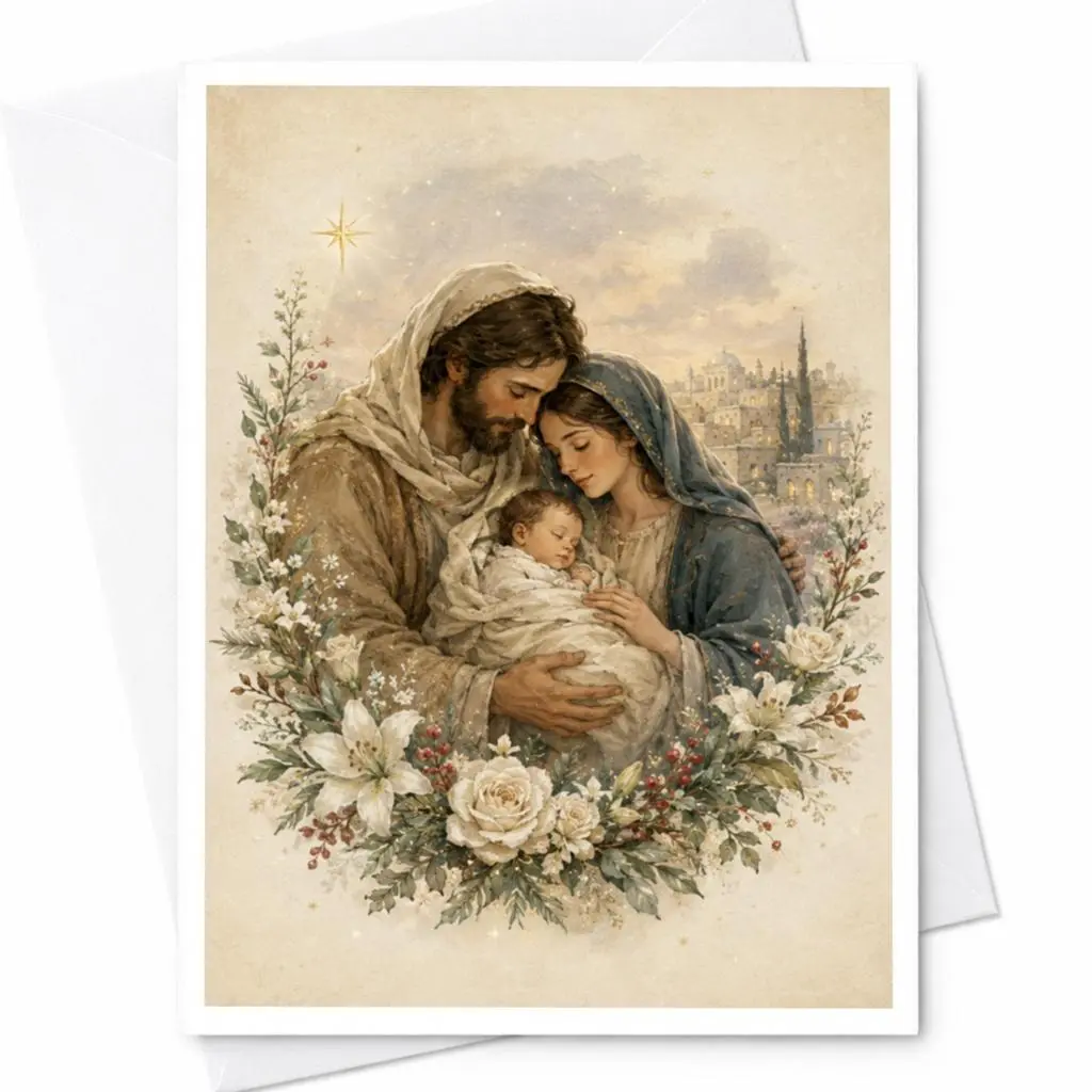 Nativity Scene Christmas Card Holy Family Religious Greeting Card For Christmas Spiritual Holiday Card Christian Art C4692