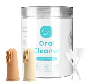 Baby Toothbrush Finger Toothbrush Oral Cleaner Kit with 5PCS Baby Tongue Cleaner Toddler Silicone Baby Tooth Brush 0-6 Months 6-12 Months (Clay/Ivory+30PCS Toothbrushes)