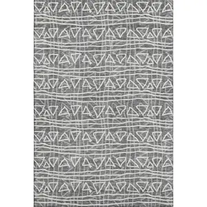 HomeRoots 661707 10 x 14 ft. Charcoal & Ivory Geometric Transitional Washable Machine Made Rectangle Area Rug with UV Protection