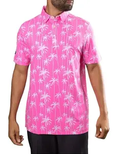 Sunday Pink Palm Tree Polo Shirt for Men Swagger – Tropical Golf Polo – Summer Beach Vibes Short Sleeve Casual Shirt