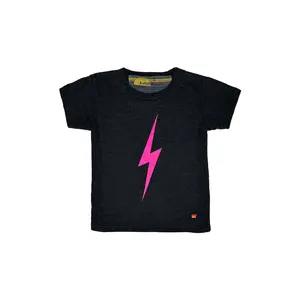 KID'S  BOLT TEE - BLACK // NEON PINK