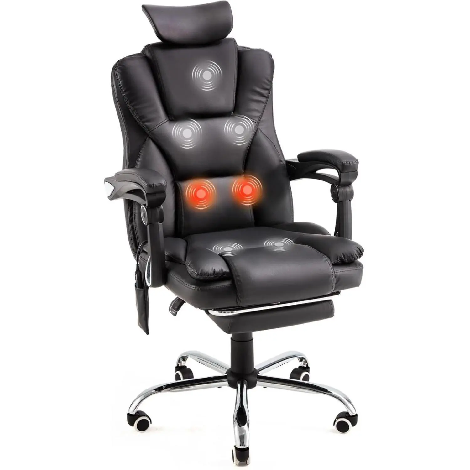 Aecojoy Ergonomic Reclining Office Chair with 7 Massage Points and Heat Function, Executive Home Desk Chair w/Retractable Footrest&Headrest, High Back Swivel Computer Chair, Leather