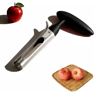Corer, Stainless Steel  Corer and Divider with  Serrated  - Easy to Use - Core Remover Tool for Apples, Pears, Cupcakes - Heavy-Duty Kitchen Gadget for Baking, Cooking (Black)