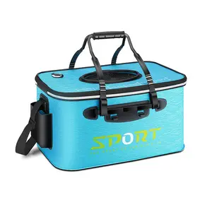 Collapsible Fishing Bucket – Foldable Waterproof Fish Basket with Shoulder Strap, Heavy Duty Live Bait Bucket for Keep Fish Alive, Portable Outdoor Fishing Gear