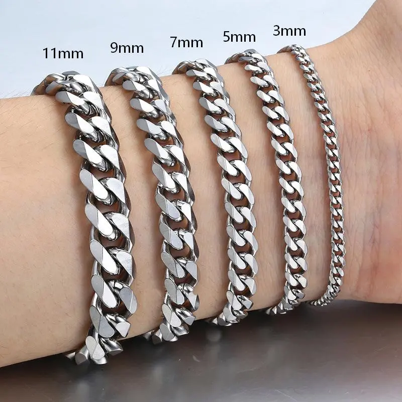 Diamond-Cut Cuban Link Chain Bracelet for Men, Adjustable 7-9 in Stainless Steel Hip Hop Jewelry, Faceted Shiny Unisex Wrist Accessory (Chain Jewelry Bracelets & Bangles)
