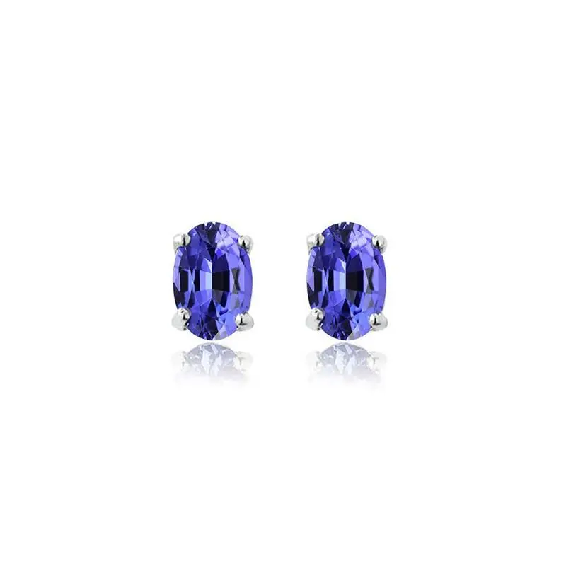925 Sterling Silver 2.00ct Genuine Tanzanite Oval Stud Earrings Women