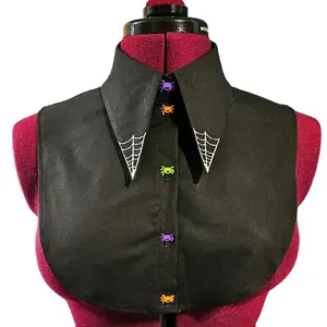 Miska Detachable Dagger Collar Dickie- Black Sleeveless Design with Colorful Spider Buttons