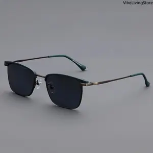 Unisex Semi Rimless Square Sunglasses, Polarized UV400 Protection Anti Glare, Lightweight Metal Frame Elegant Fashion Shades for Men Women Driving Office Shopping Daily Wear