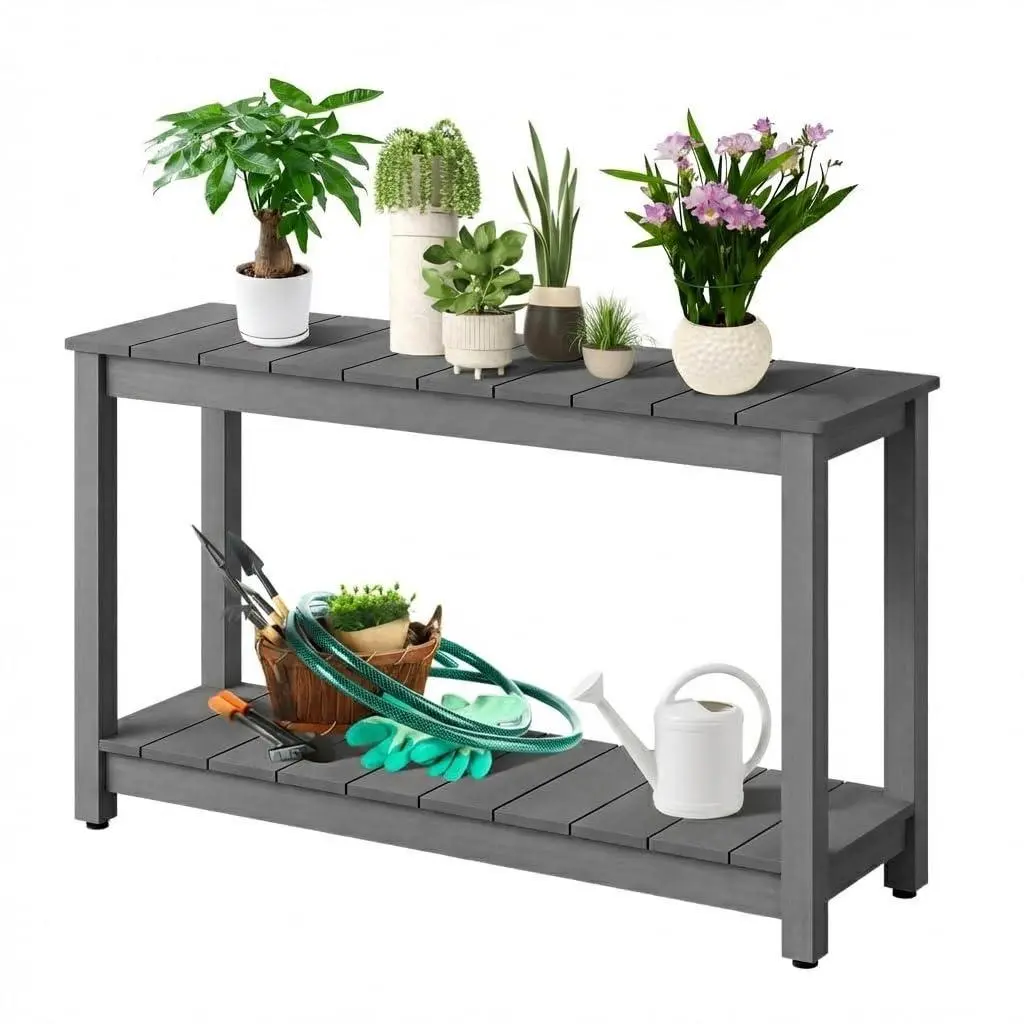 GARVEE Outdoor Console Table for Patio - 48 Inch 2-Shelf Wood Patio Table with Weatherproof Finish, All-Weather Buffet & Storage Table for Porch, Entryway, Garden,Grey