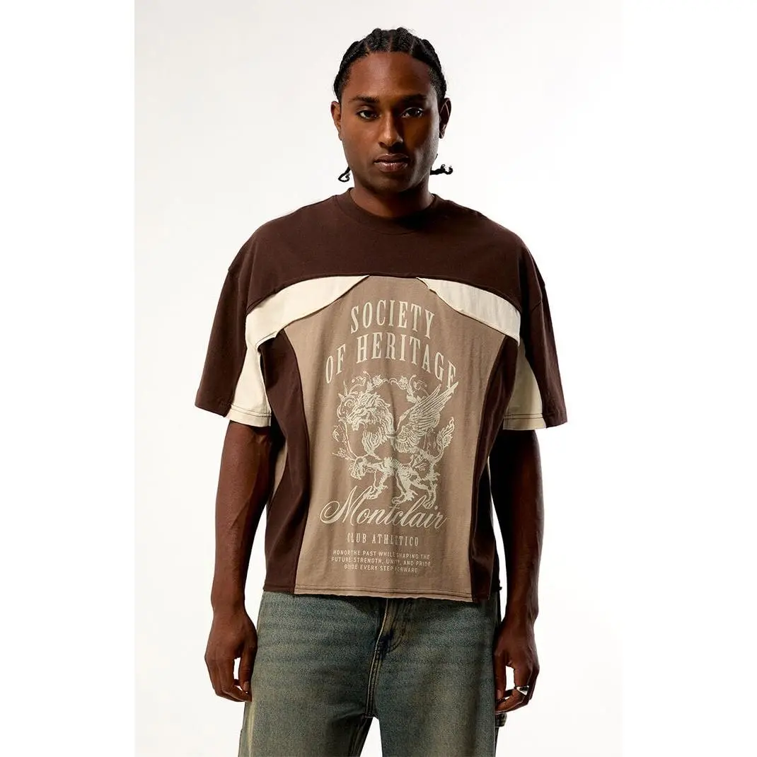 Pacsun Men's Brown Montclair Cropped Color Block T-Shirt