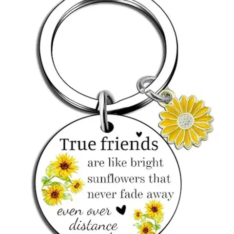 Cute Letters & Sunflower Pattern Personalized Keychain, Stainless Steel Sunflower Charm Keychain for Friends, Round Shaped Keychain for Car Keys for Daily Use