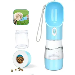Portable Dog Water Bottle for Walking, Leak Proof Puppy Water Bottle with Food Container, Lightweight Pet Water Bottle for Hiking, Easy to Carry, BPA Free (Blue)