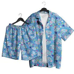 Wooper PKM Hawaiian Shirt Set – Tropical Button-Up Shirt, Summer Beach Short, Funny Unisex Vacation Outfit, Family Matching for All Ages,  Shirt Gift
