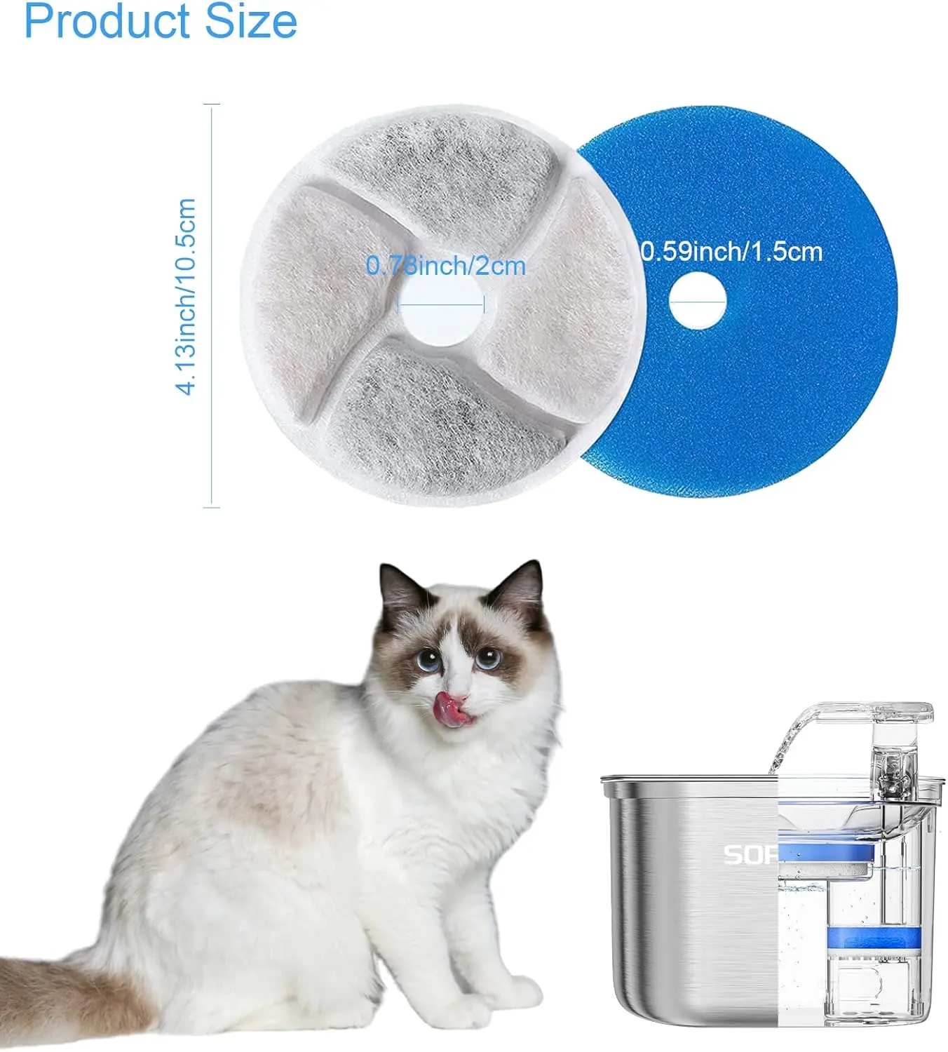 Pet Water Fountain Filter Element - 8D Filter Sponge, High-Density Cotton Layer, Coconut Shell Activated Carbon, Ion Exchange Resin for Multi-Stage Filtration; Note First Use Tips, Improves Water Taste, for Outdoor Dog & Cat Feeding (Not Smart Devices), R