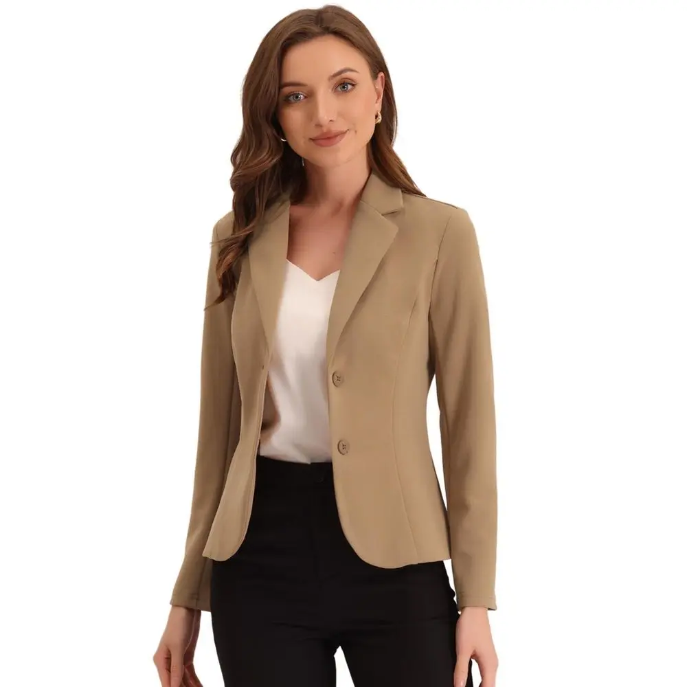 Allegra K Women's Elegant Office Lapel Collar Button Down Regular Fit Suit Blazer Small Deep Khaki