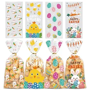 50pcs Easter Bunny Chick Opp Cello Bags, Cartoon Gift Wrapping Paper, Gift Wrapping Supplies, Non-Direct Food Contact Fun Easter Gift Candy Bag, Holiday Party Packaging, Creative Gift Packaging