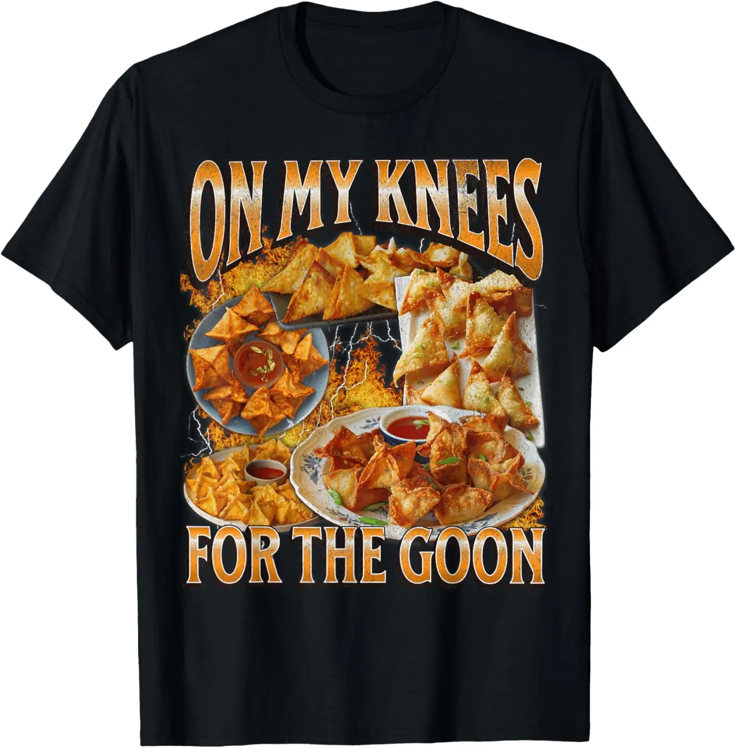 On My Knees Funny Crab Rangoon Meme Bootleg Graphic T-Shirt Pure Cotton Graphic Tees: Unisex Gifts for Men Menswear Soft
