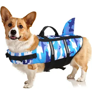 Water Dog Adventure Gear Dog Life Jacket Anti Tear Shark Safety Vest Adjustable High Buoyancy Durable Rescue Handle for Small Medium Large Dogs Blue Camo