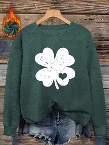 Saint Patrick's Day Women's Fitted Long Sleeve Pullover Tops, Casual Soft Knitwear Sweater with Vintage Four-Leaf Clover Design, Perfect for Fall & Winter