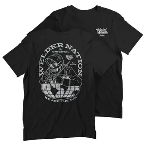 Welder Nation Shirt with Skeleton Welding Globe Graphic, We Are the 0.1 Percent 2 Sides Tee, Bold Back Print with Front Worked to Death Logo, Soft Cotton Workwear Shirt for Welders and Tradesmen summervibes