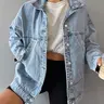 Women's Oversize Baggy Jean Jacket - Long Sleeve Washed Woven Top with Lapel Collar, Large Pockets, Buttons, Relaxed Fit, Light Casual Outerwear for Thanksgiving, Street Ootd | Fit, Cloth Women's Casual Jackets