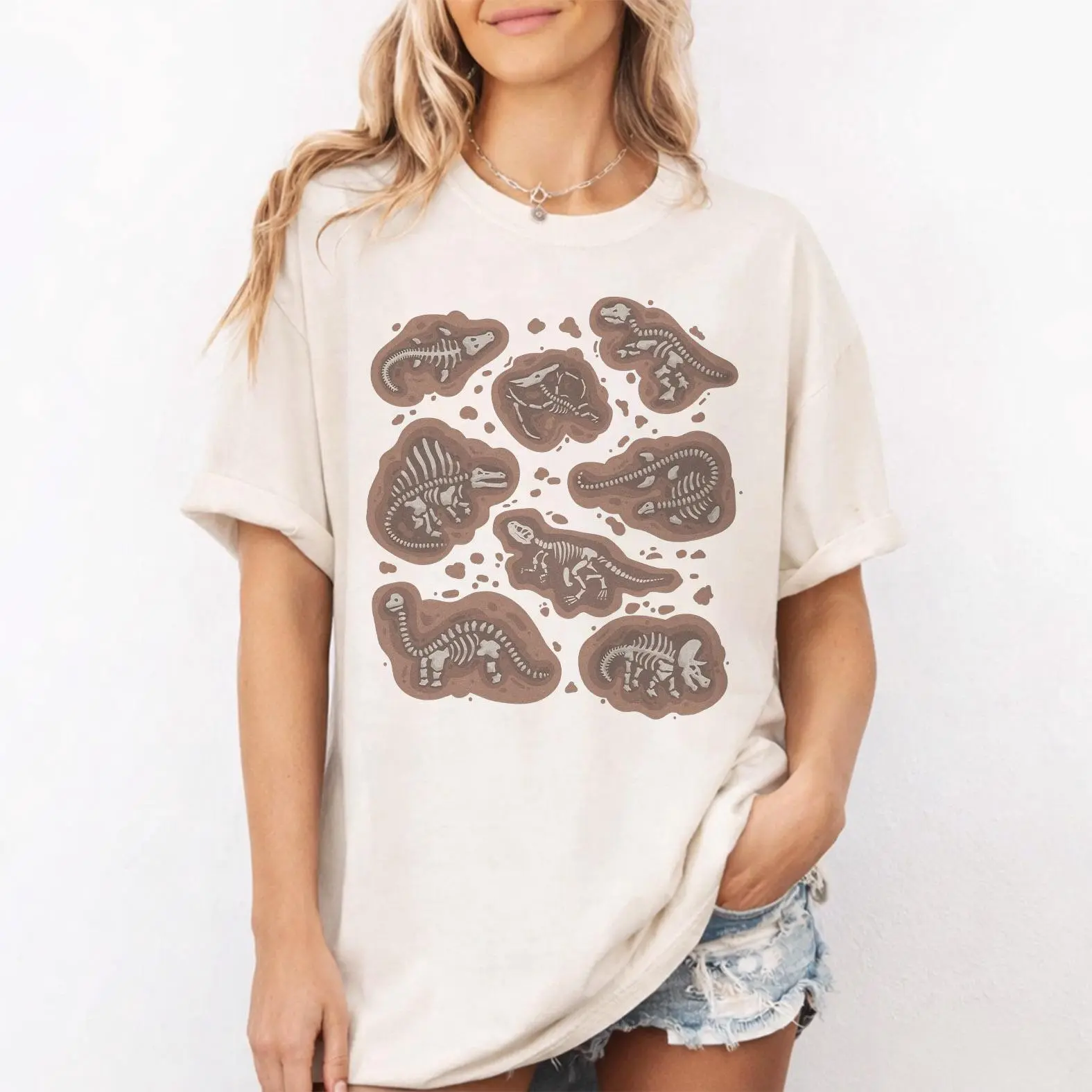 Comfort Colors Dinosaur Fossil Shirt, Dino Skeleton Graphic Tee, Paleontology Shirt, Gift for Dinosaur Lovers
