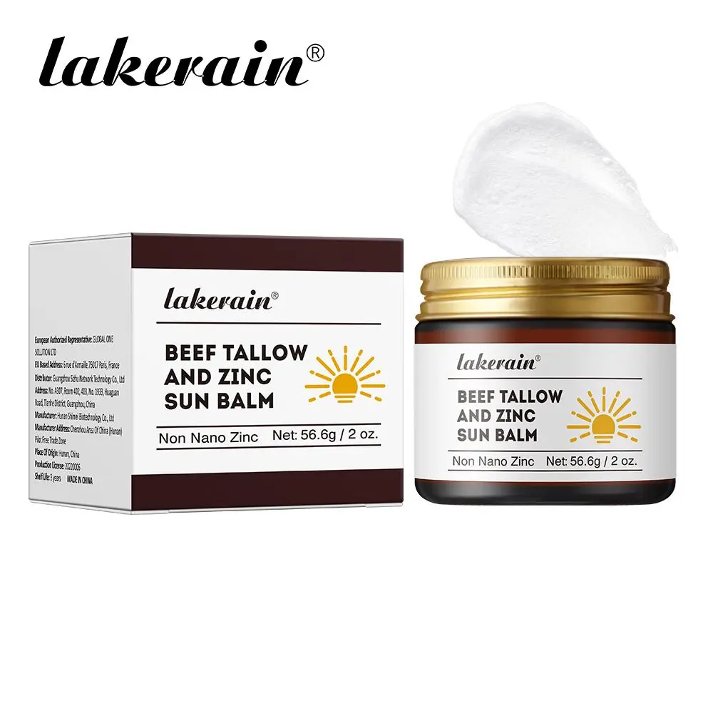2 Counts Beef Tallow and Zinc Sun Balm, Nourishing Physical Sun Cream, Light Weight Sun Protection, Sun Protective Moisturizer, for All Skin Types, for Outdoor, Hiking, Body Care