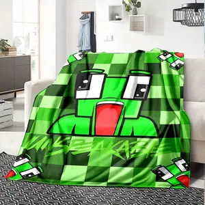 1pc Unspeakable Comfort Soft Flannel Blanket Cartoon Character Green Red Plaid Pattern Ultra Warm Plush Texture Durable All Season Throw Perfect for Indoor Outdoor Use Special Occasions Home Decor Trendy Cozy Gift for Friends Family 280GSM