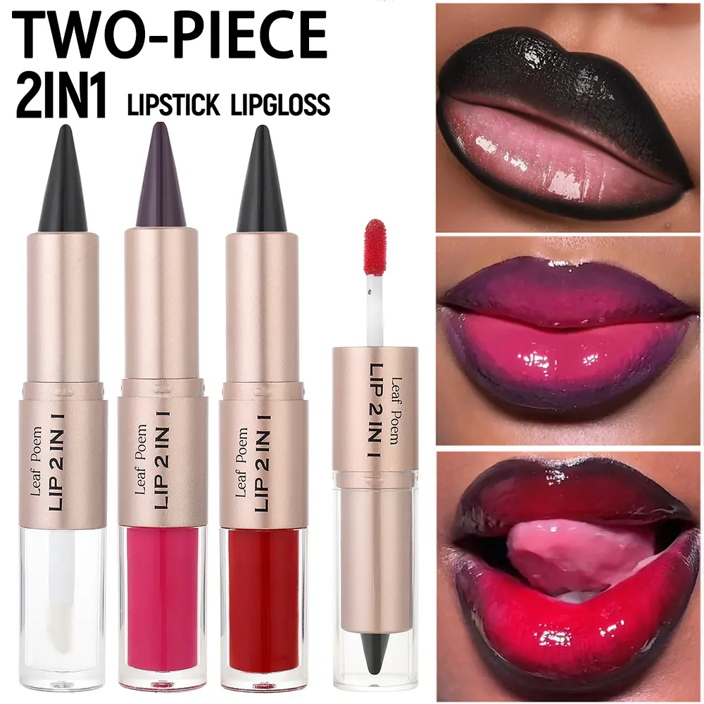 2 In 1 Lipstick Lip Gloss Set Long Lasting Pigmented Makeup Waterproof Smudgeproof Plumping Lip Crayon Non Sticky Moisturizing Buildable Daily Cosmetic