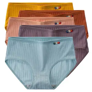 5-Piece Seamless Cotton Underwear Set - Breathable Ribbed Panties NONE
