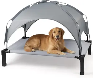 Heeyoo Elevated Dog Bed with Removable Canopy, Portable Dog Cot with Sun Protection Shade Tent, Raised Pet Cooling Cot Bed for Dogs, 51in