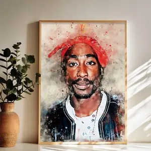 Tupac Shakur A Cultural Icon in Artistic Rendition Wall Art Vintage Black and White Art Posters Funky Aesthetic Canvas Prints Retro Bar Cart Decor for Bar Bedroom