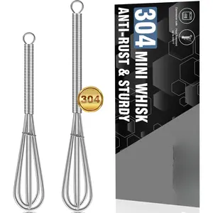 Mini Whisks Stainless Steel, Small Whisk 2 count, 5in and 7in  Whisk for Whisking, Beating, Blending Ingredients, Mixing Sauces