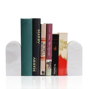 Koville Luxury Marble Bookends for Shelves, Book Ends for Heavy Books, Heavy Duty Book Holders, Triumphal Arch Bookends Bookshelf Decor for Movies/CDs/Video Games(Bianco Fiora)