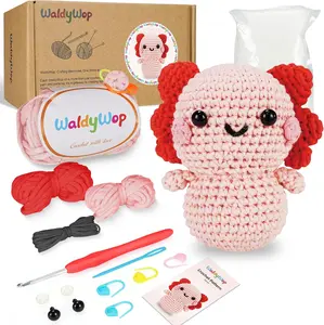 WaldyWop Crochet Kit for Beginners - Complete Crochet Starter Kit for Adult Kids, Learn to Crochet w/Step-by-Step Video, Easy Crochet Yarns, Hook, Accessories, Cute Animal Kit - Perfect DIY Gifts