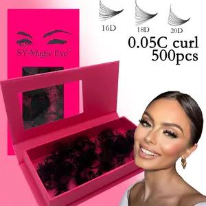 Loose Fans,500 Pcs Premade Fans Eyelash Extensions, 16D 18D 20D, Curl C / D, Thickness 0.05mm,8-15mm / Mixed Lengths, Thin Base Premade Volume Lash Extension, Hand-grafted False Eyelashes, Natural & Soft, Party and Travel, Cosmetic