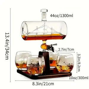 Sailing Whiskey Hanger+4 Whiskey Cups - Suitable for Spirits Scotland, Bourbon Vodka, Men's Gift, Unique Sail Set for Home Bar, Bourbon Whiskey, Dad's Birthday Gift, Unique Valentine's Day Gift 1300ml/44oz