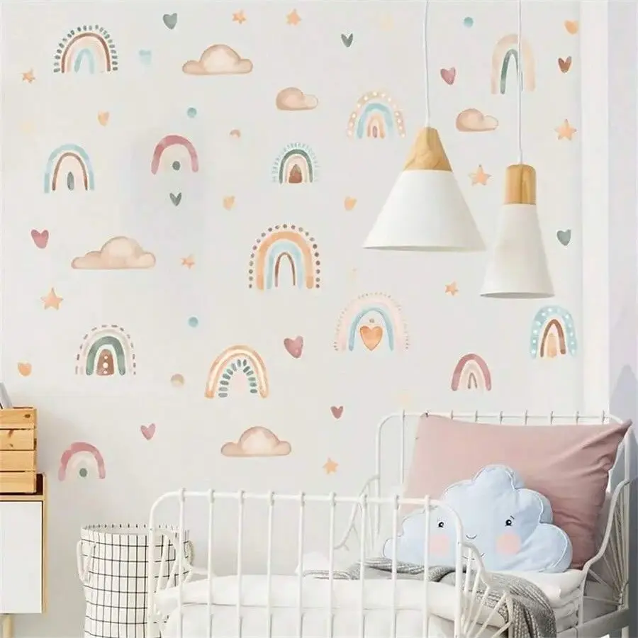 Rainbow Heart Star Cloud Wall Stickers for Kids Room, DIY Room Decor Wallpaper, Set of Wall Decals for Bedroom, Decoration Items