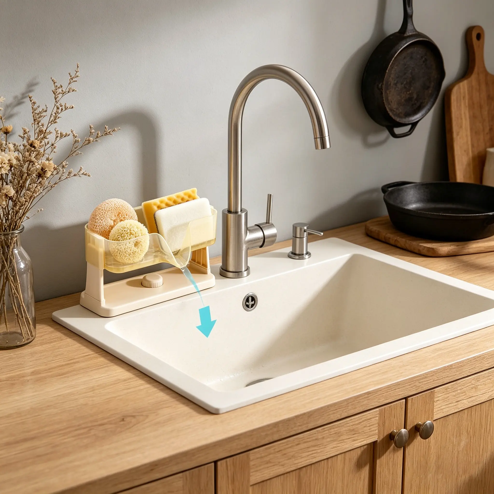 Kitchen Storage Rack, Faucet Holder, Draining Tray, Keep Dry, Dishwasher Sink Organizer, Multi-Functional Countertop Organizer, Countertop Caddy