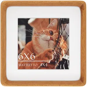 6x6 Square Picture Frame in  Teak , Solid Wooden Frames matted to 4x4, Gallery Frames for Wall Mount or Tabletop Display