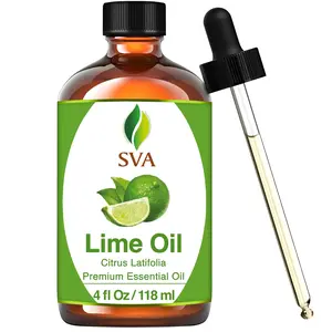 SVA Lime Essential Oil – 4 Fl Oz – 100% Natural Lime Oil - for Diffuser, Hair Care, Face, Skin Care, Aromatherapy, Scalp and Body Massage, Soap and Candle Making - with Dropper