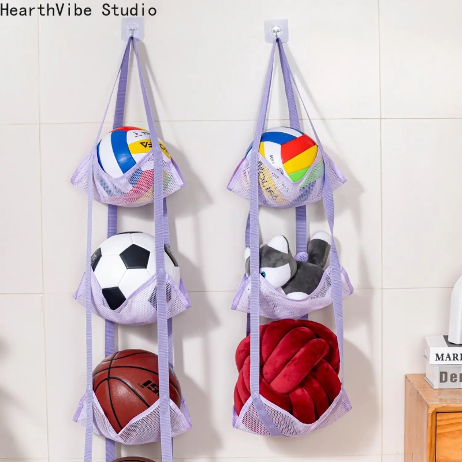 Hangable Ball Organizer Bag - Door-Mounted Home Storage Solution for Basketball, Football Gear, Ideal for Sports Enthusiasts, Equipment Storage