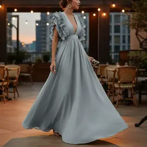 Women's Summer Solid Color V Neck Flutter Sleeves Backless Maxi for Party or Evening Wear Short Off the Long Knit Chic Cross Halter Elegant Daily Casual Comfy Lantern Cocktail Dress Sweetheart Plaid Square Flare Sleeve A-Line Midi Dress Sexy Strapless