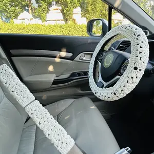 Handmade crochet steering Wheel cover and seat belt cover Car Accessories Interior
