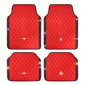 Rhinestone Decor Car Floor Mat, 4 Counts/set PU Leather Car Floor Mat, Universal Car Interior Accessories for Women & Men, Car Accessory