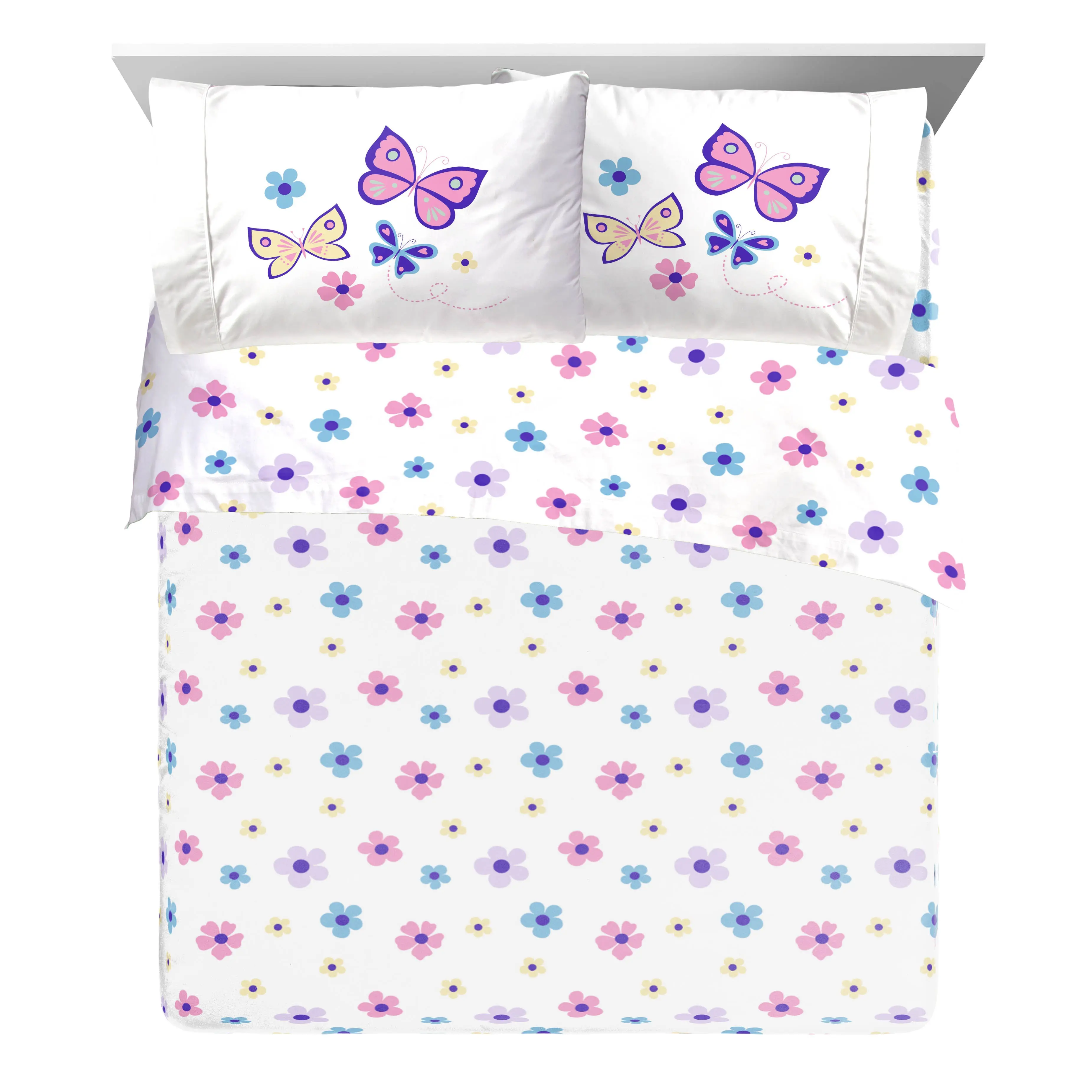 JAY FRANCO Sunny Side Up Flutter Full Size Bedding Set Pack - Breathable Floral Pattern Bedsheet Sets for Kids' Rooms, Promotes Sweet Dreams