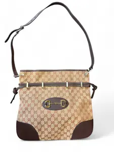 Pre-owned GUCCI Canvas and Leather Crossbody Bags Red GG Crossbody Drawstring 1955 Horsebit Purse Bag w Dustbag Cards