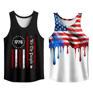 Y2K 2 Pack USA Flag Graphic Tees, Menswear Tank Top Slim Fit Apparel, Big and Tall Gym Workout Running Tee, Comfy Casual Sleeveless