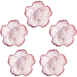 5 pack Cute Sauce Dishes Glass Dish Set for Soy Sauce Snacks  Bag Mini Glass Bowls Clear Pink Cherry Blossom Soy Sauce Dishes